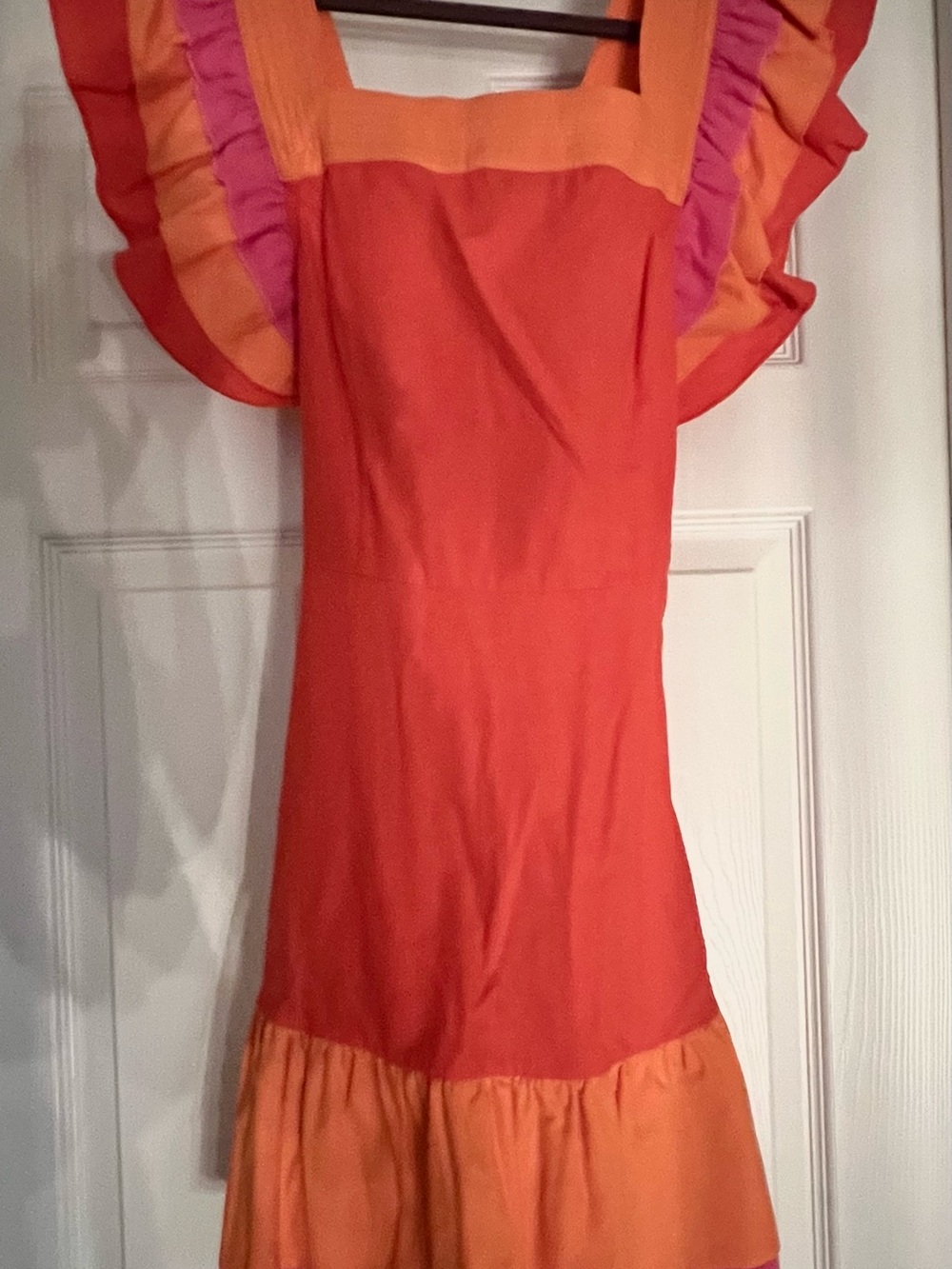 Women’s Colorblock Ruffle Sleeve Dress - Orange & Pink